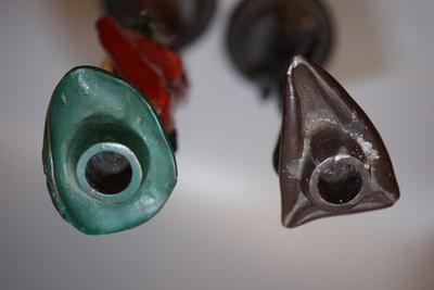 PAIR OF NOUVEAU ERA ITALIAN BRONZE "SINISTER MANNER" FIGURES CANDLEHOLDERS OF 14" SIGNED