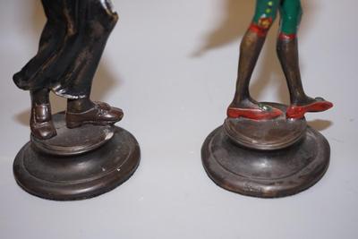 PAIR OF NOUVEAU ERA ITALIAN BRONZE "SINISTER MANNER" FIGURES CANDLEHOLDERS OF 14" SIGNED