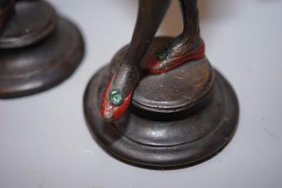 PAIR OF NOUVEAU ERA ITALIAN BRONZE "SINISTER MANNER" FIGURES CANDLEHOLDERS OF 14" SIGNED