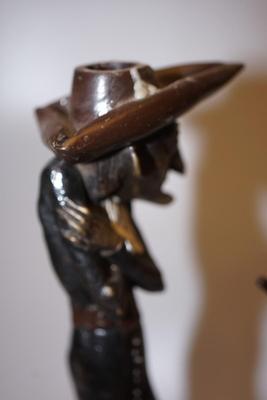 PAIR OF NOUVEAU ERA ITALIAN BRONZE "SINISTER MANNER" FIGURES CANDLEHOLDERS OF 14" SIGNED