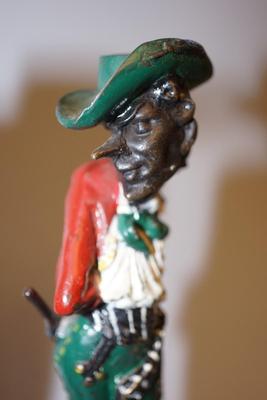 PAIR OF NOUVEAU ERA ITALIAN BRONZE "SINISTER MANNER" FIGURES CANDLEHOLDERS OF 14" SIGNED