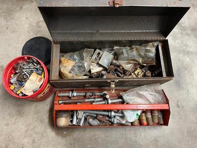 Vintage Metal Homak Tool Box and Tub of Hardware