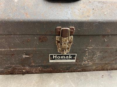 Vintage Metal Homak Tool Box and Tub of Hardware