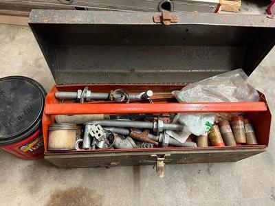 Vintage Metal Homak Tool Box and Tub of Hardware