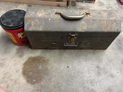 Vintage Metal Homak Tool Box and Tub of Hardware