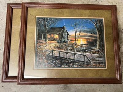 Pair of Jim Hansel Framed Cabin on the Lake