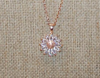 Rose Gold Sunflower PENDANT (¾" x ¾") on a Rose Gold Necklace Chain 20" L