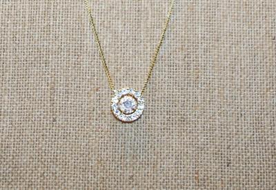 "Circle of Brilliant Stones" PENDANT (½" Diameter) on a Gold Tone Necklace Chain 17" L
