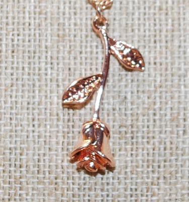Rose Gold "Rose Stem" PENDANT (1½" x ¾") on a Rose Gold Necklace Chain 20" L
