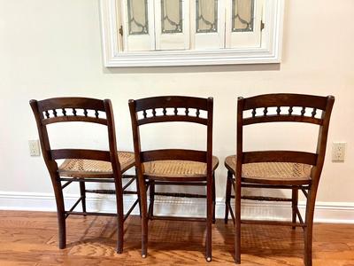 Three Maple (?) Wood Cane Bottom Chairs