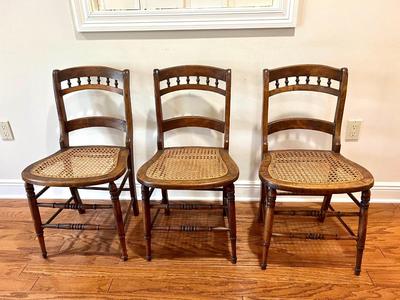Three Maple (?) Wood Cane Bottom Chairs