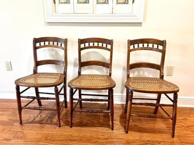 Three Maple (?) Wood Cane Bottom Chairs
