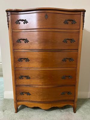 French Provincial Curved Front Tall Boy Dresser