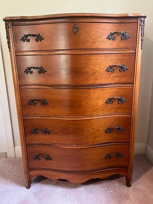French Provincial Curved Front Tall Boy Dresser