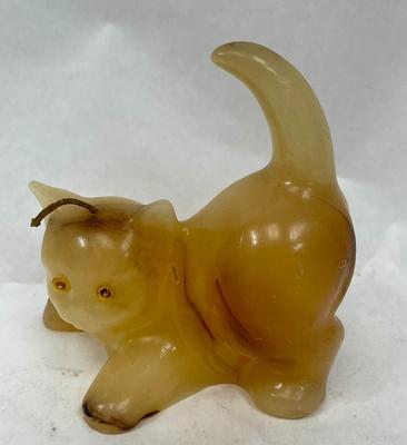 Vintage c1960's Cat Candle with Plastic Eyes - Crouching Kitty - new condition