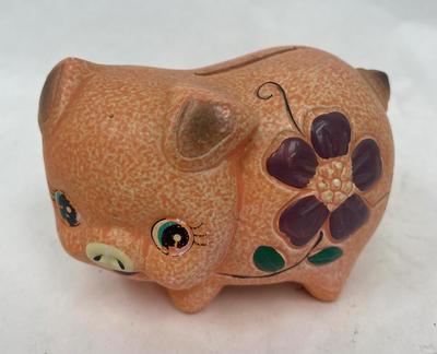 Vintage Ceramic Piggy Bank Pink Purple