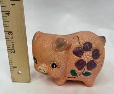 Vintage Ceramic Piggy Bank Pink Purple