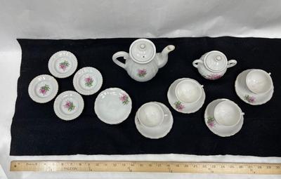 Child's Porcelain Tea Set - white with pink roses