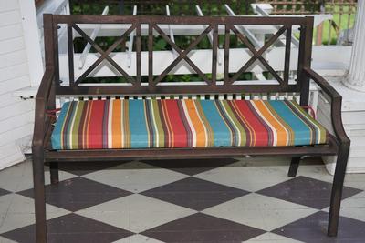 METAL CONTEMPORARY LIGHT BLACK PAINTED PATIO BENCH WITH SUNBRELLA FABRIC PAD