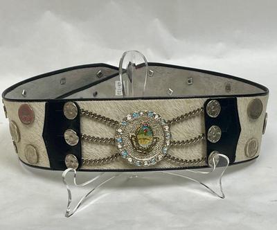 Vintage Argentinian Leather Coin Belt with Medallion and Coins