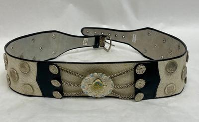 Vintage Argentinian Leather Coin Belt with Medallion and Coins