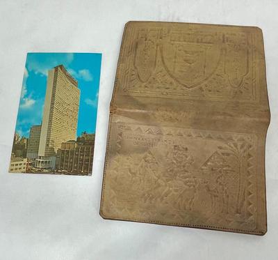 Leather Souvenir Photo Wallet and Vintage Postcard