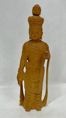 Vintage Buddha Japanese Wood Carved Statue of Kannon Bosatsu