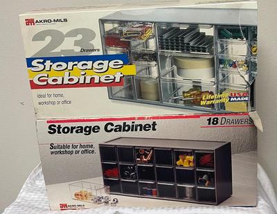 Lot of (2) NEW in the box Storage Cabinets for Home, Workshop, or Office metal with plastic drawers