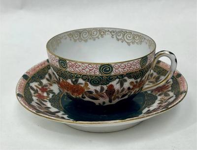 Austrian Roses Birds Hand Painted Cup and Saucer Set Gold Accent and Vibrant Colors green red