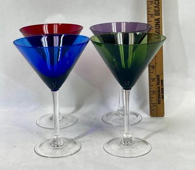 (4) Color Martini Glass Set with clear stems