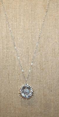 Double Sided OPENS to "You Are My Sunshine" -- All Silver Tone Sun PENDANT (1" Diameter) on a Silver Tone Necklace Chain...