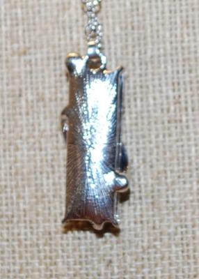 Pinks, Green & Purples Long Rectangular "Wired" Prism PENDANT (1½" x ¾") on a Silver Tone Necklace Chain 17" L