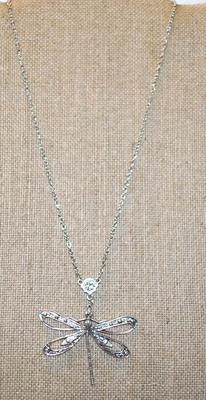 All Silver Tone Dragonfly PENDANT (2¼" x 2") on a Silver Tone Necklace Chain 17" L