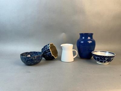 1186 Bennington Pottery with Signed Vase and Flow Blue English Bowl
