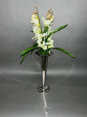1197 Sheffield Silverplate Trumpet Vase with Silk Flowers