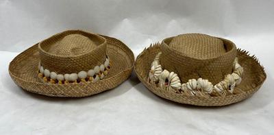 Lot of 2 Vintage Straw Hats with Shell Band