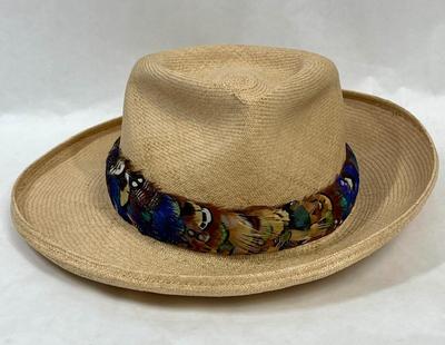 Wide Brim Vintage Straw Hat with Feather Band
