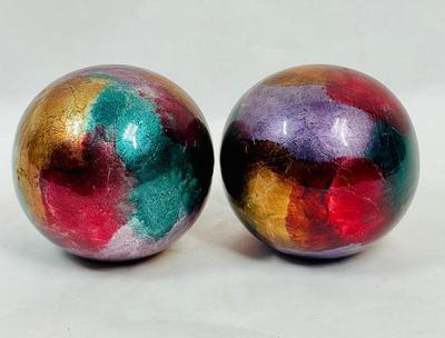 Glass Ball Pair: Red Blue Foil Decorative Sphere