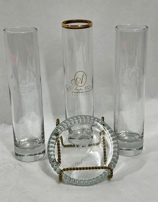 Mixed Lot of Commemorative Glassware: 3 Champagne Flutes and a Cruise Ship Paperweight