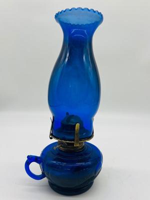 Vintage 50s Antique Cobalt Blue Glass Kerosene Oil Finger
