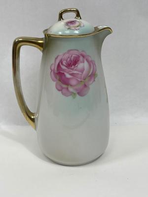 Vintage Bavarian Hand Painted Porcelain Coffee Pot / Chocolate pot - Pink Roses & Gold Trim