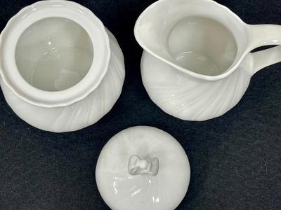 Ceramic Lidded Sugar Bowl and Creamer