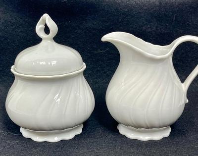 Ceramic Lidded Sugar Bowl and Creamer
