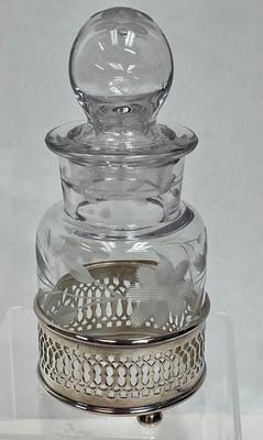 Etched Glass Condiment with Silver Tone Base