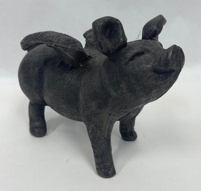 Antique Rustic & Whimsical Cast Iron Pig with Angel Wings