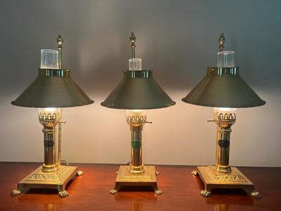 THREE 1950s Solid Brass Paris Orient Express Istanbul Lamp With Adjustable Shade