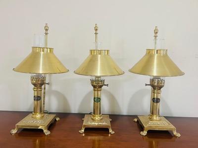 THREE 1950s Solid Brass Paris Orient Express Istanbul Lamp With Adjustable Shade