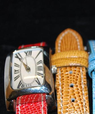 "Coldwater Creek" Watch Set with Rectangle Watch Face & 4 Assorted Colored Bands with Box