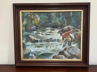 VINTAGE JAMES M SESSIONS "STRIKE OF A STEELHEAD" VINTAGE PRINT MOUNTED