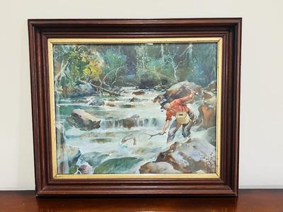 VINTAGE JAMES M SESSIONS "STRIKE OF A STEELHEAD" VINTAGE PRINT MOUNTED